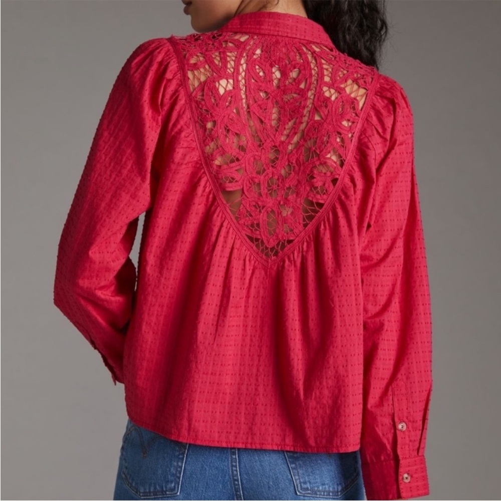 NWT Anthropologie Pilcro Lace Back Oversized Long Sleeve Buttondown Shirt, XS